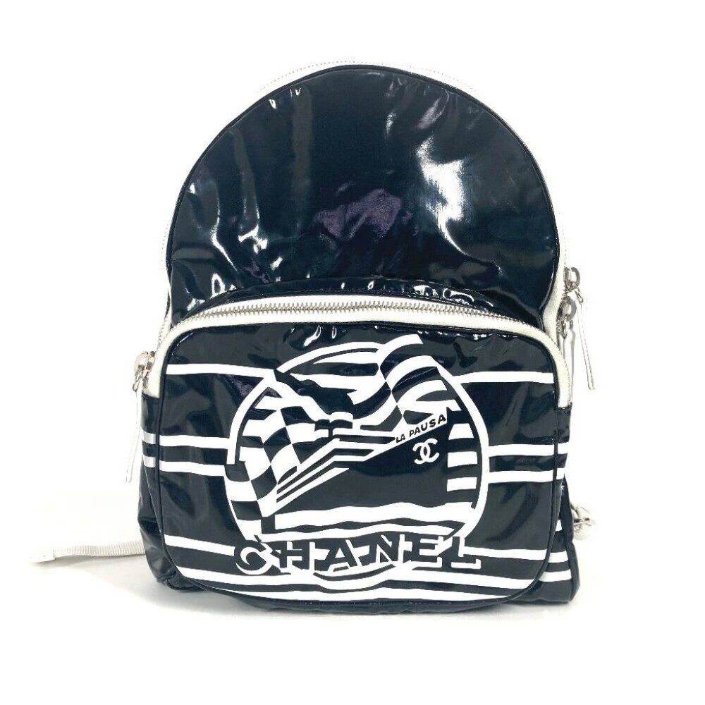 CHANEL LA PAUSA Bag Backpack Bicolor Backpack PVC Black/White